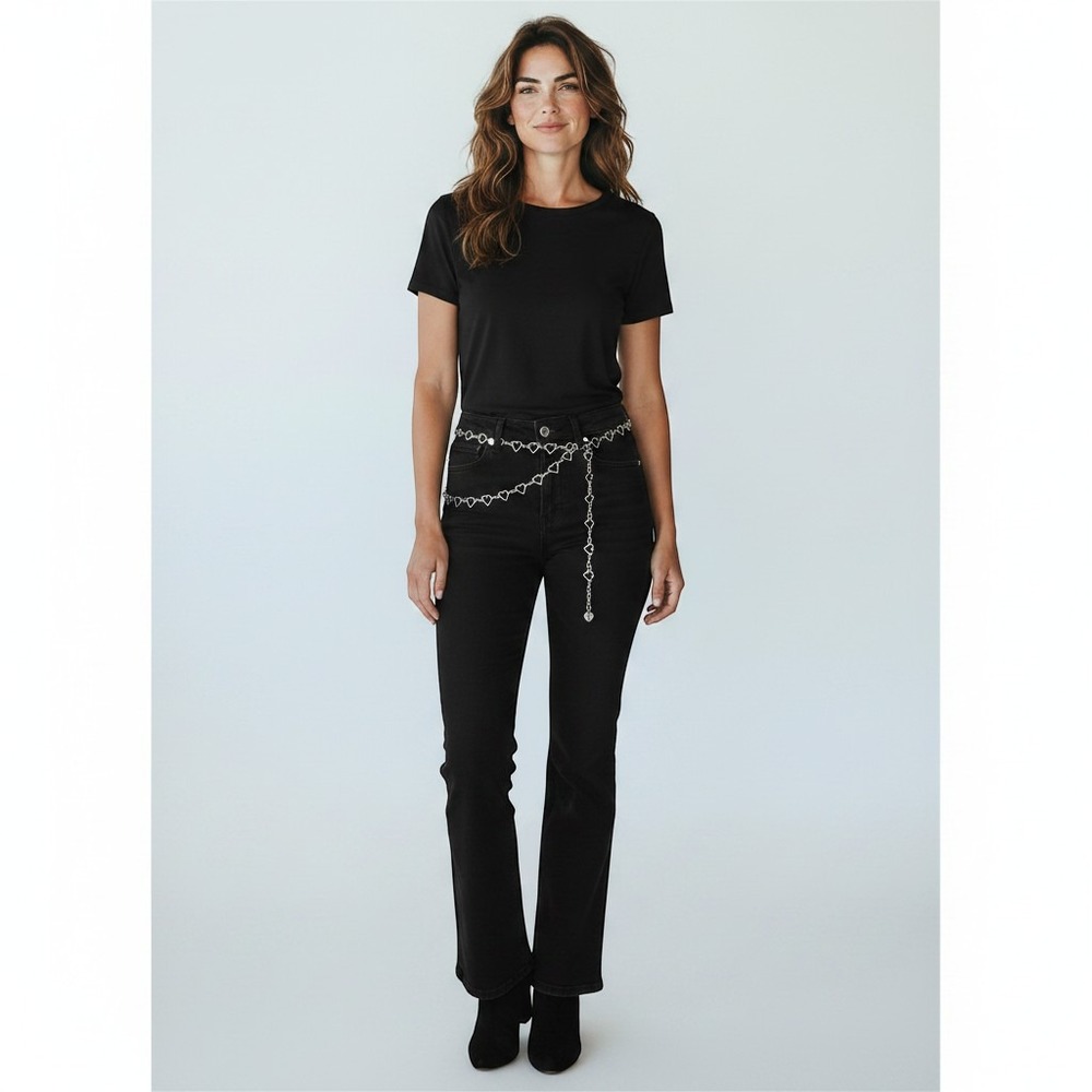 NWT Fire & Rain  Mid Rise Comfort Denim Bootcut Jeans Black Heart Chain Size 11